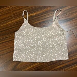 Old Navy women’s large ribbed cropped cami, floral, cream beige